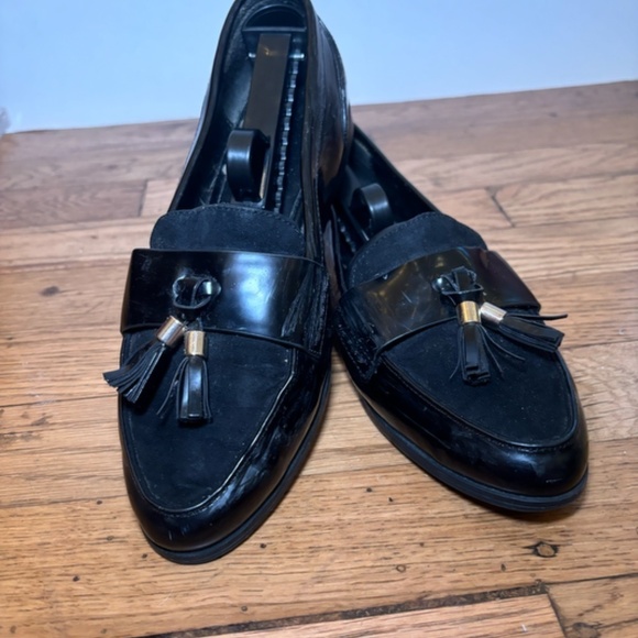Aldo Patent Leather & Suede Black Loafer Slip Ons With Tassels